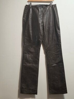 Club Monaco Black Straight-Leg Chocolate Brown  100% Leather  Pants